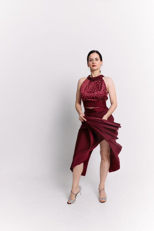 Conjunto convertible Bloom de satén burdeos
