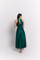 Emerald Satin Reversible Halter Dress