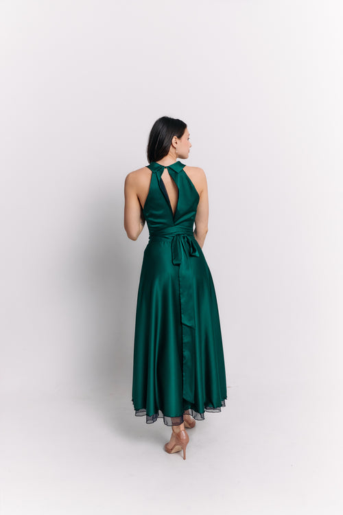 Emerald Satin Reversible Halter Dress