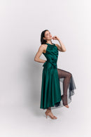 Emerald Satin Reversible Halter Dress