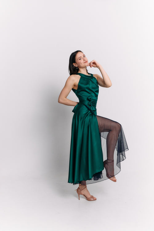 Emerald Satin Reversible Halter Dress