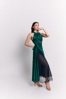 Emerald Satin Reversible Halter Dress