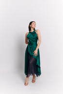 Emerald Satin Reversible Halter Dress