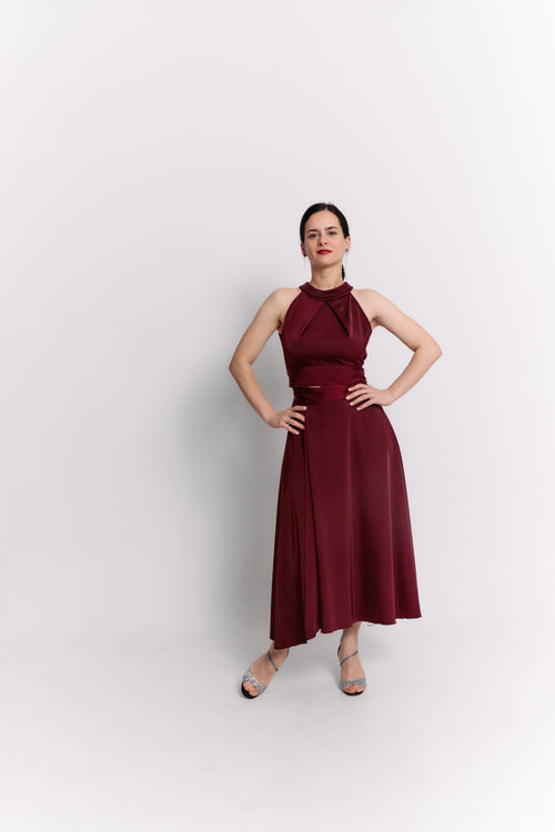 Conjunto convertible Bloom de satén burdeos