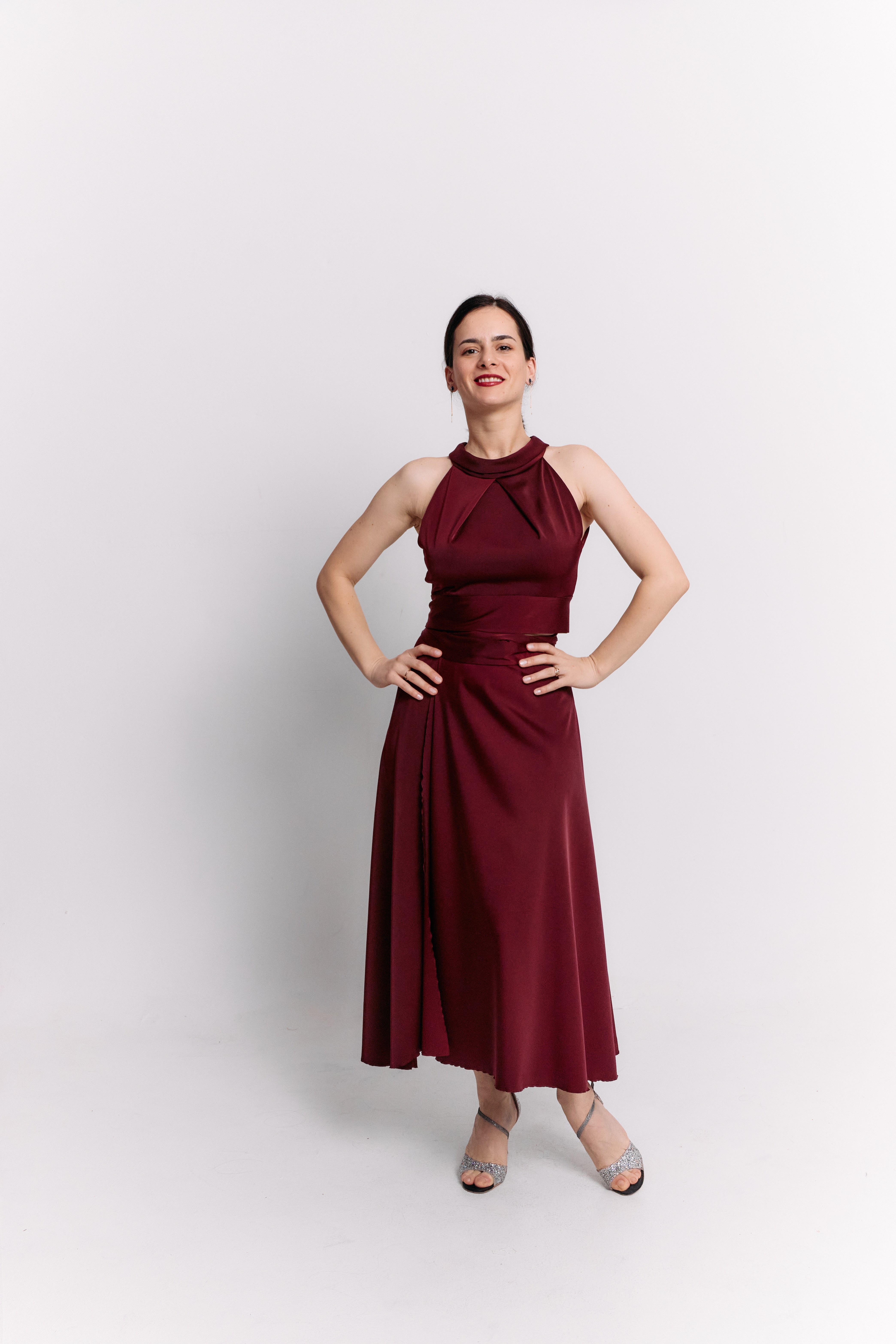 Conjunto convertible Bloom de satén burdeos