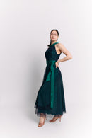 Emerald Satin Reversible Halter Dress