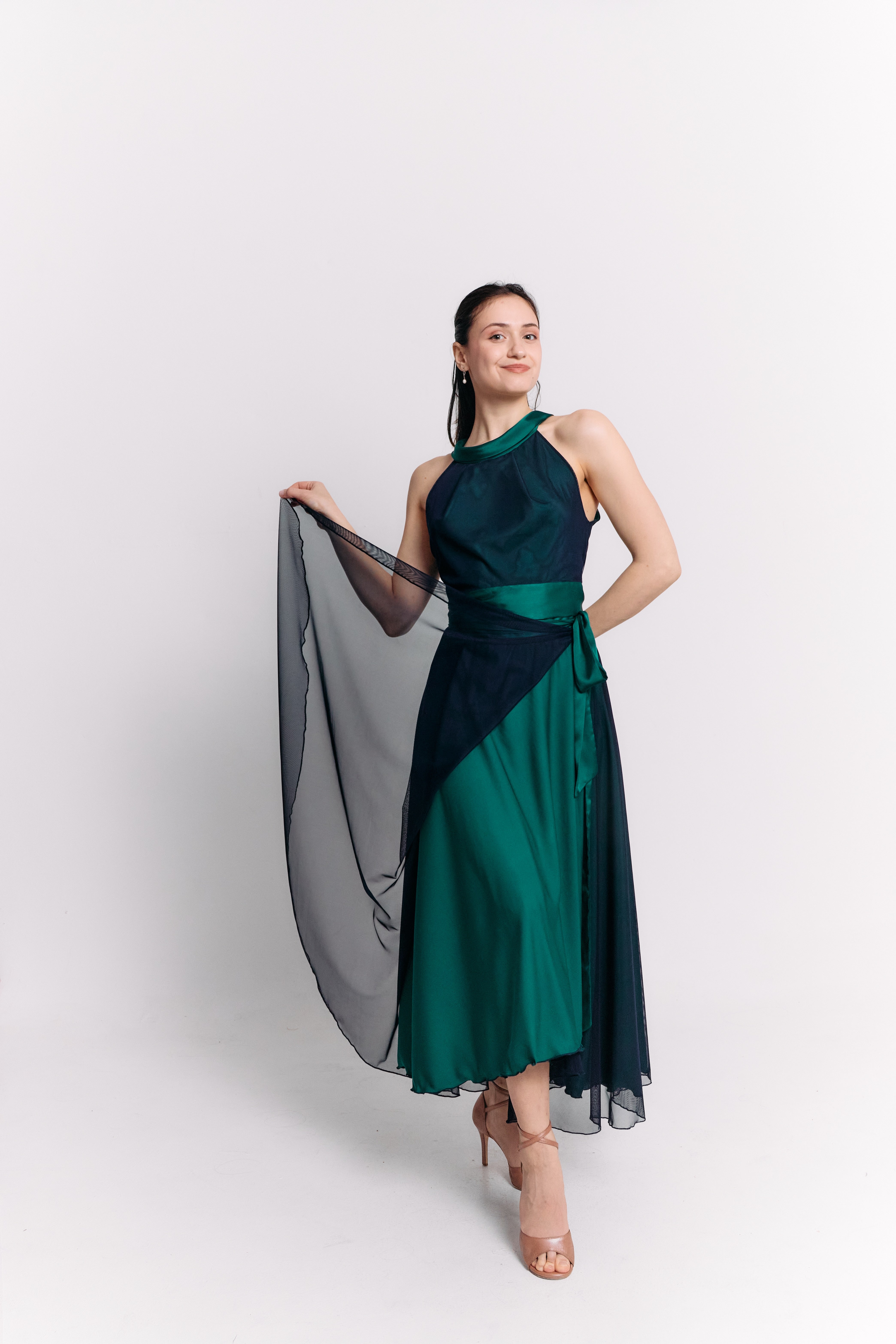 Emerald Satin Reversible Halter Dress