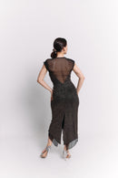Black Lurex Wide Strap Sweetheart Midi Dress