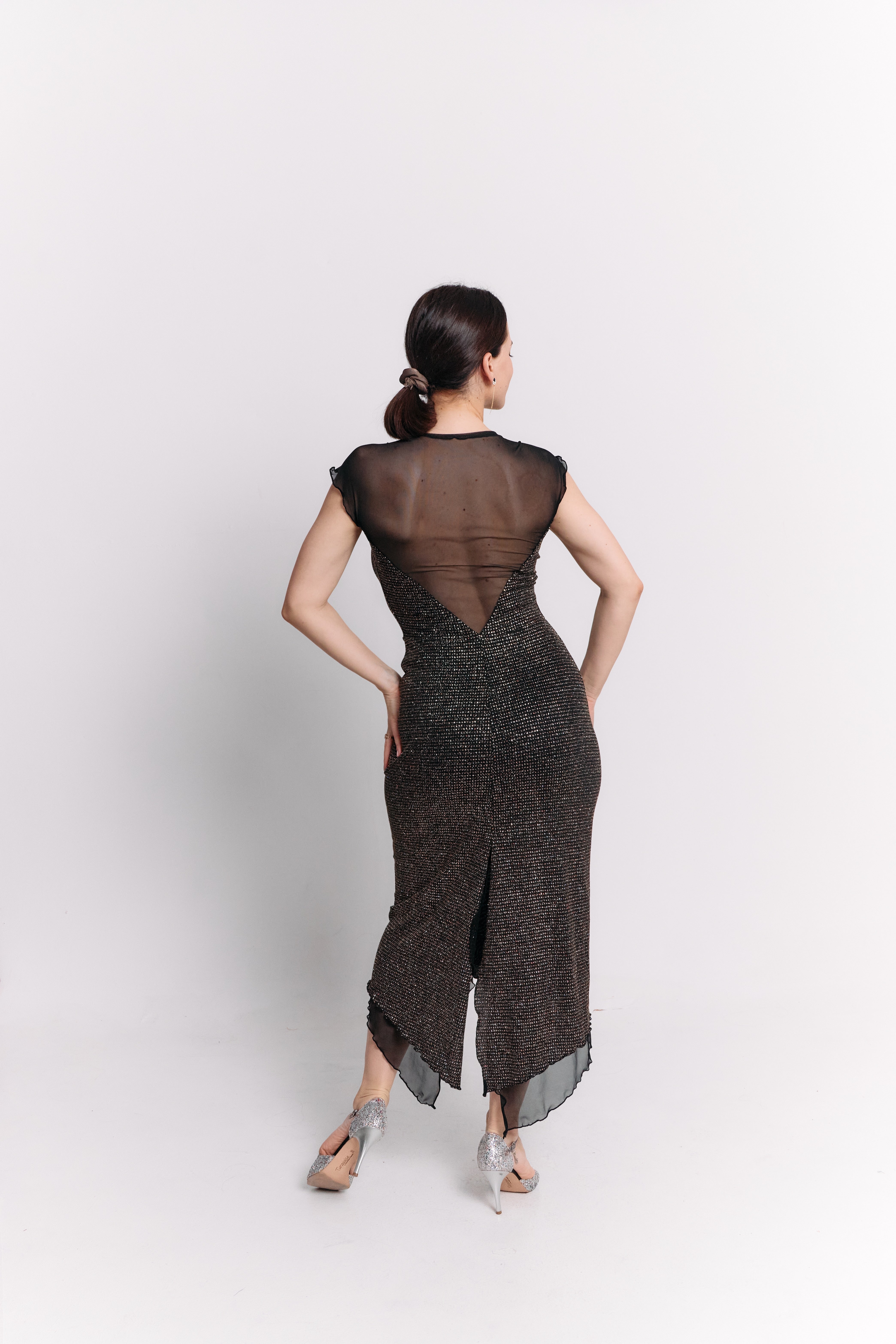 Black Lurex Wide Strap Sweetheart Midi Dress