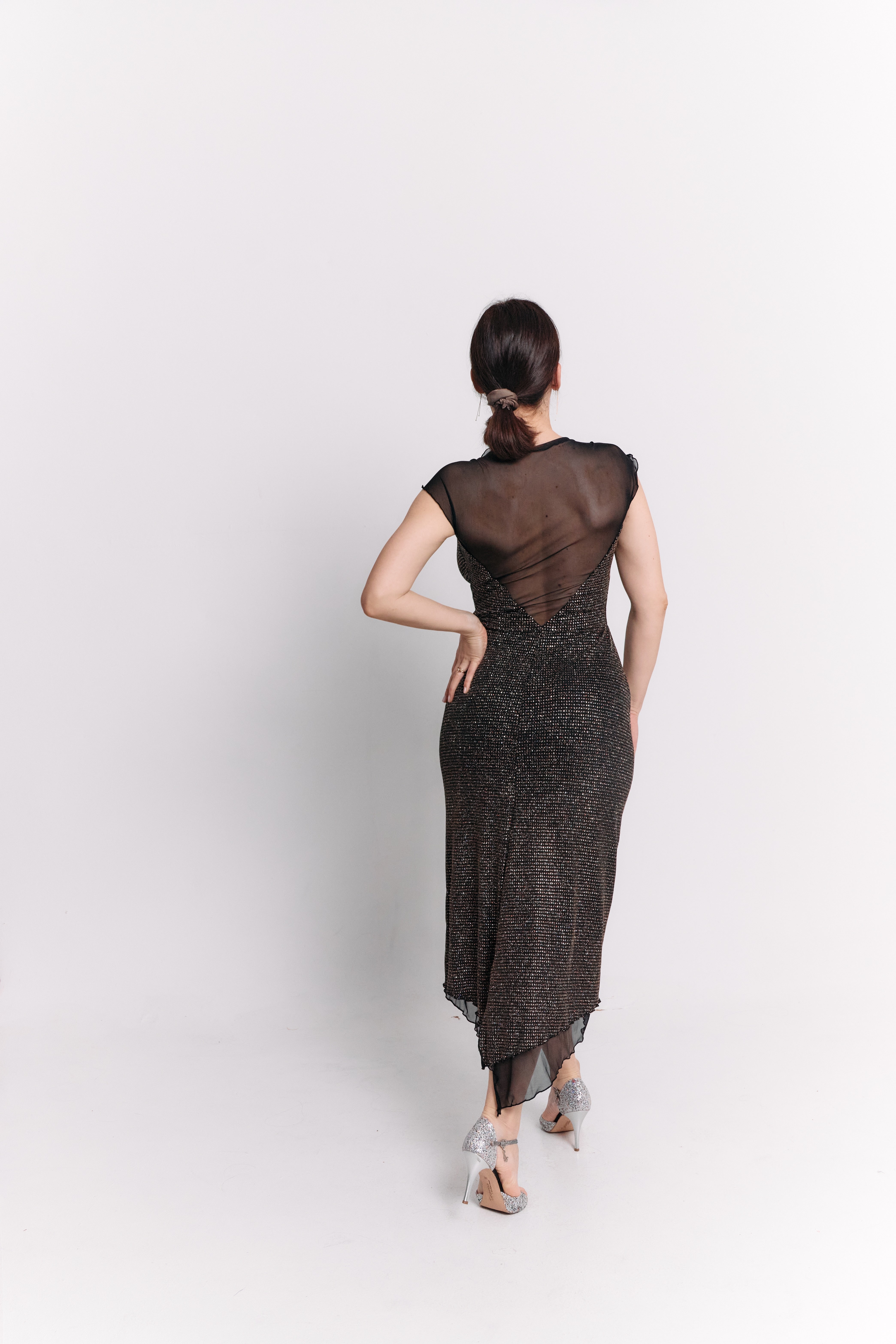 Black Lurex Wide Strap Sweetheart Midi Dress