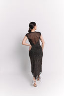 Black Lurex Wide Strap Sweetheart Midi Dress