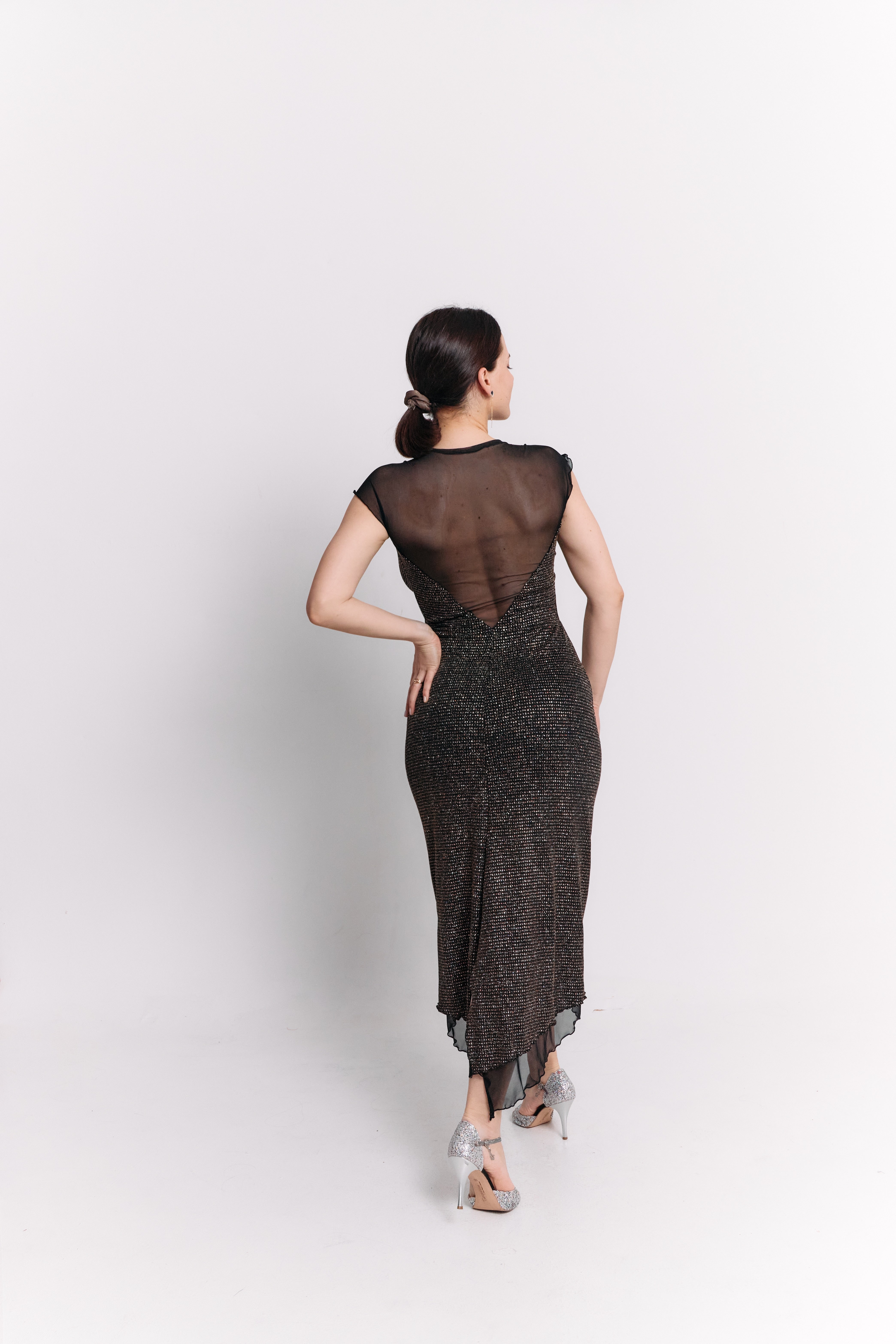 Black Lurex Wide Strap Sweetheart Midi Dress