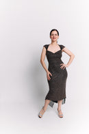Black Lurex Wide Strap Sweetheart Midi Dress