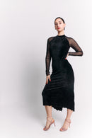 Black Velvet High Neck Open Back Midi Dress