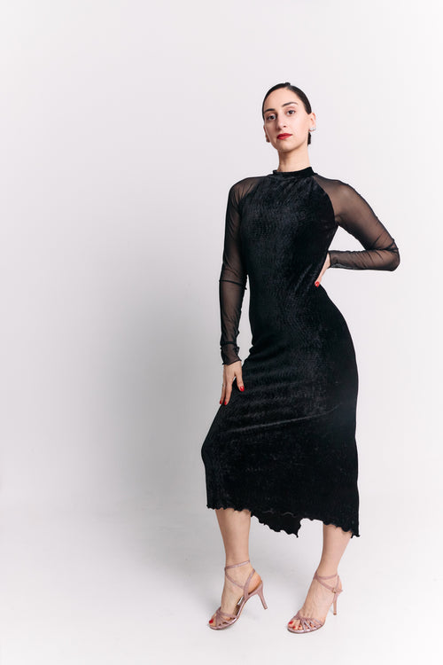 Black Velvet High Neck Open Back Midi Dress