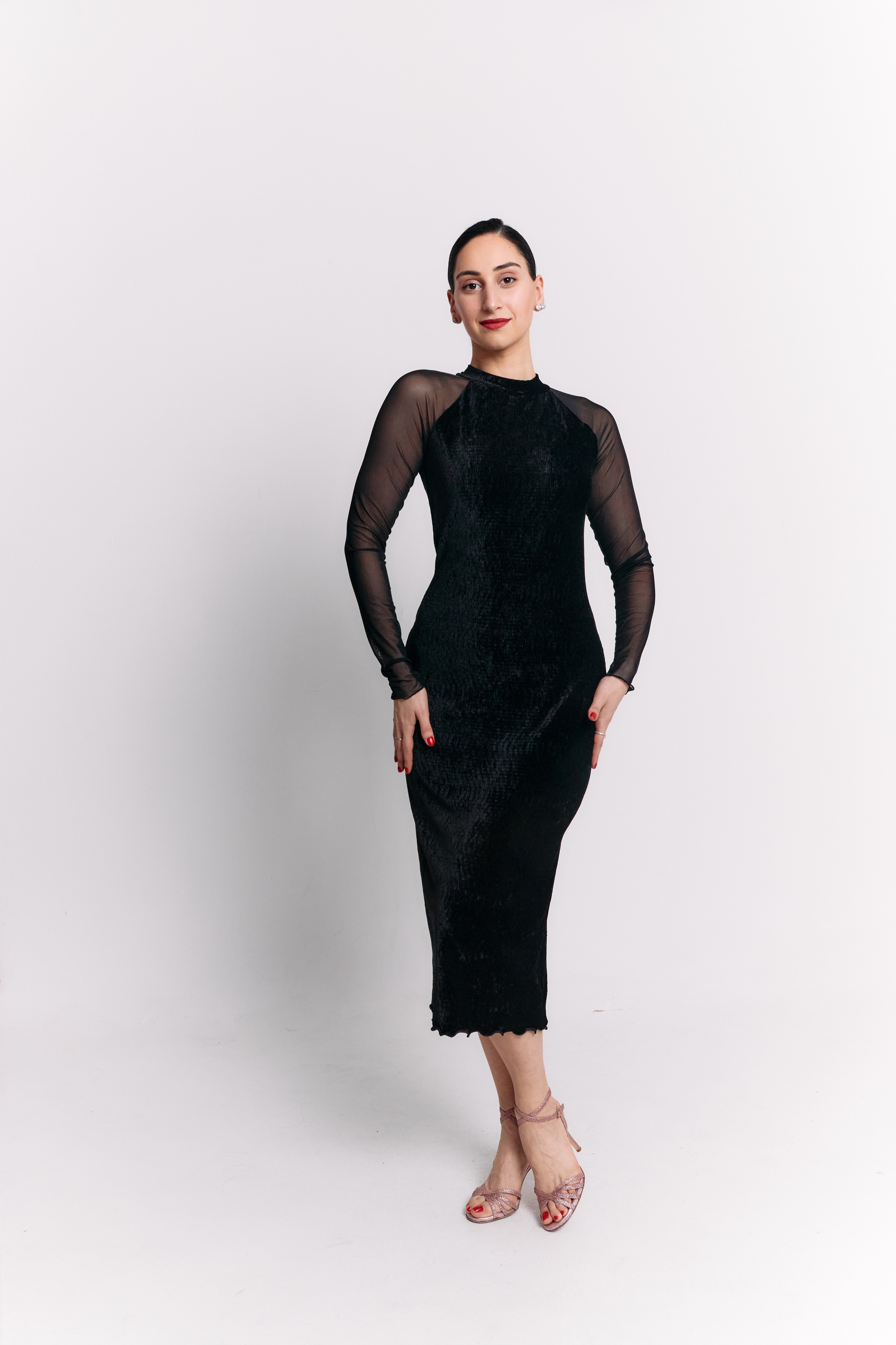 Black Velvet High Neck Open Back Midi Dress