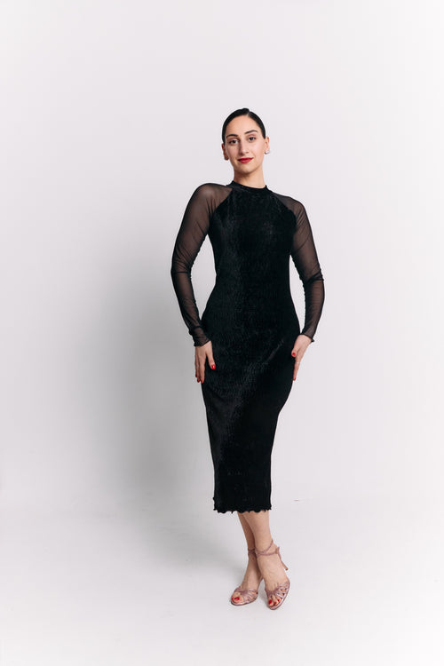 Black Velvet High Neck Open Back Midi Dress