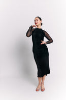 Black Velvet High Neck Open Back Midi Dress