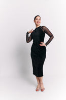 Black Velvet High Neck Open Back Midi Dress