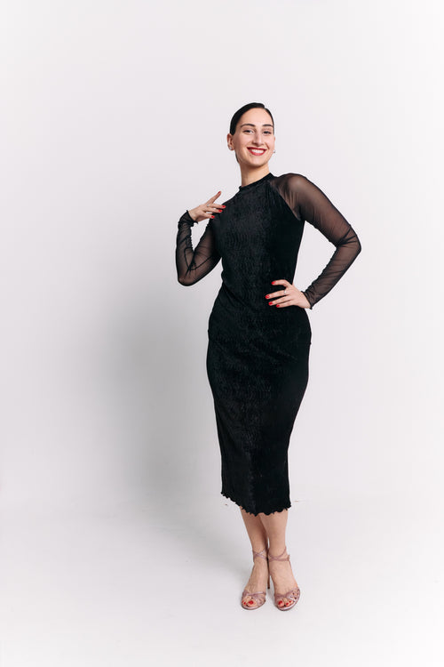 Black Velvet High Neck Open Back Midi Dress