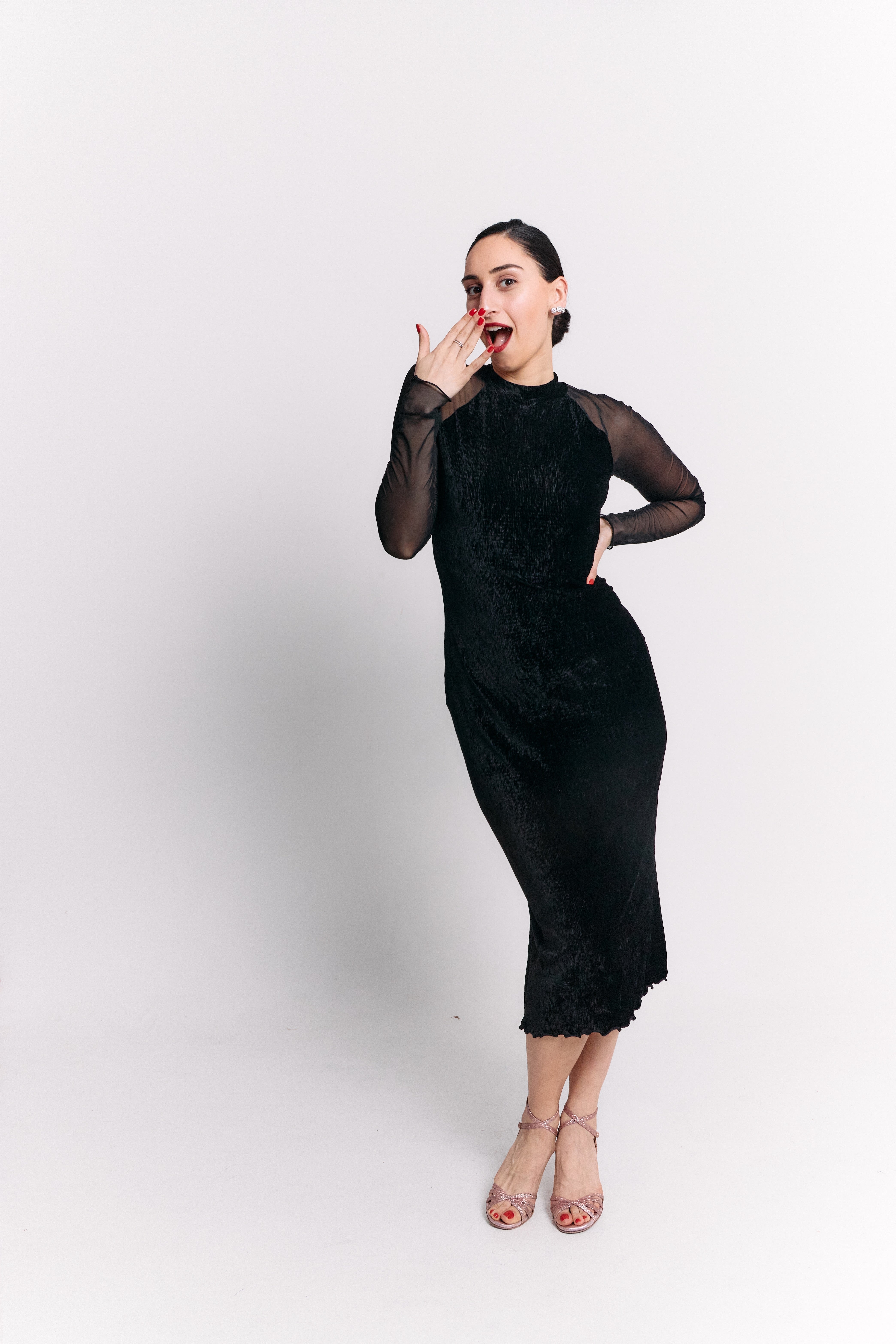 Black Velvet High Neck Open Back Midi Dress