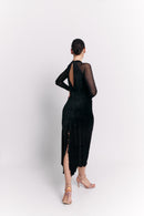 Black Velvet High Neck Open Back Midi Dress