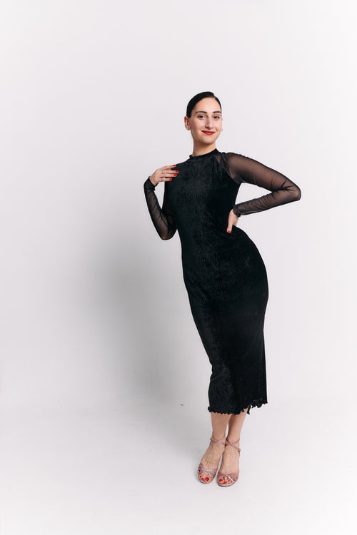 Black Velvet High Neck Open Back Midi Dress
