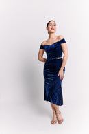 Royal Blue Velvet Midi Dress Set