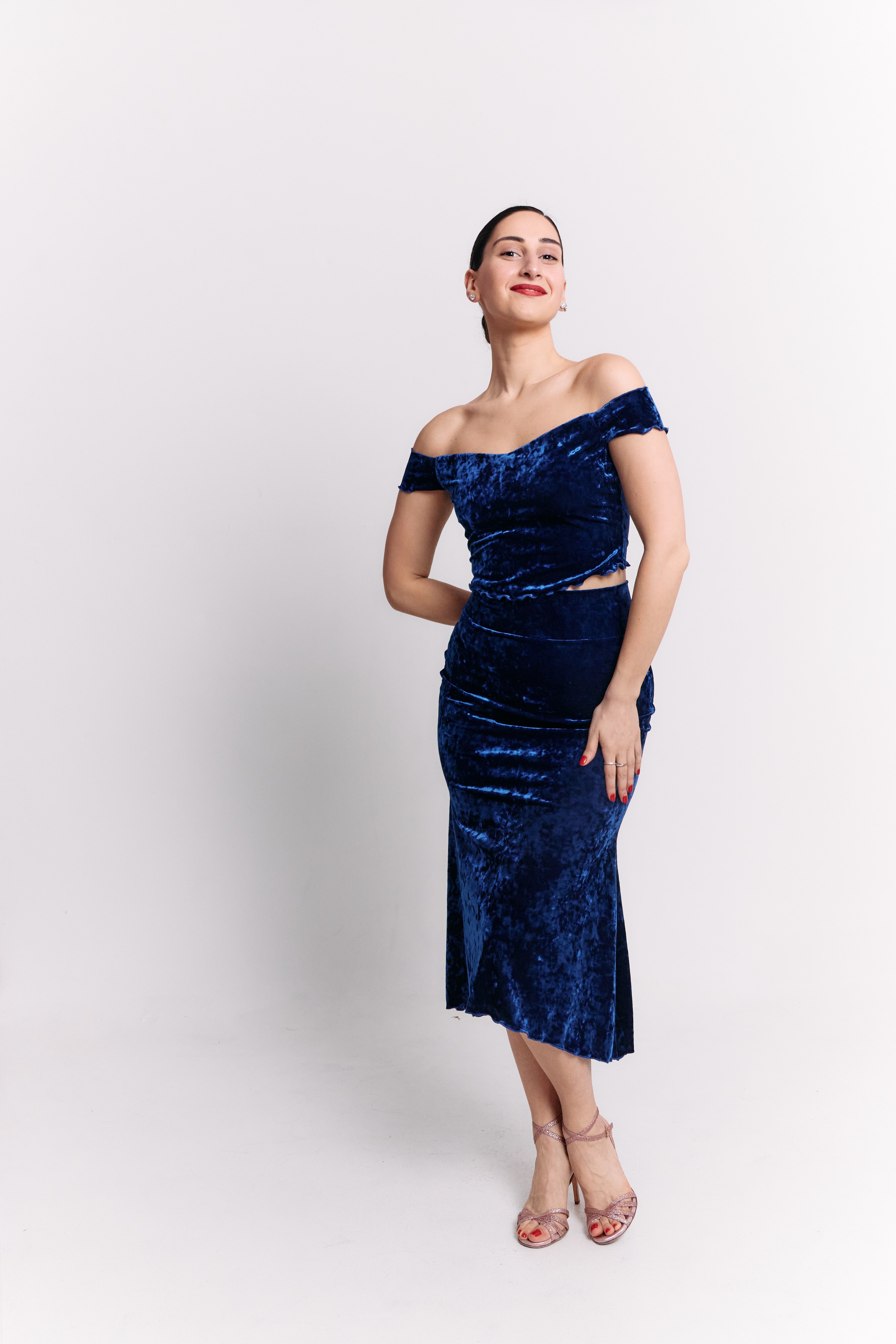Royal Blue Velvet Midi Dress Set