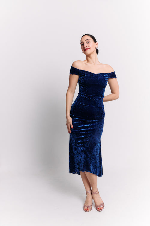 Royal Blue Velvet Midi Dress Set