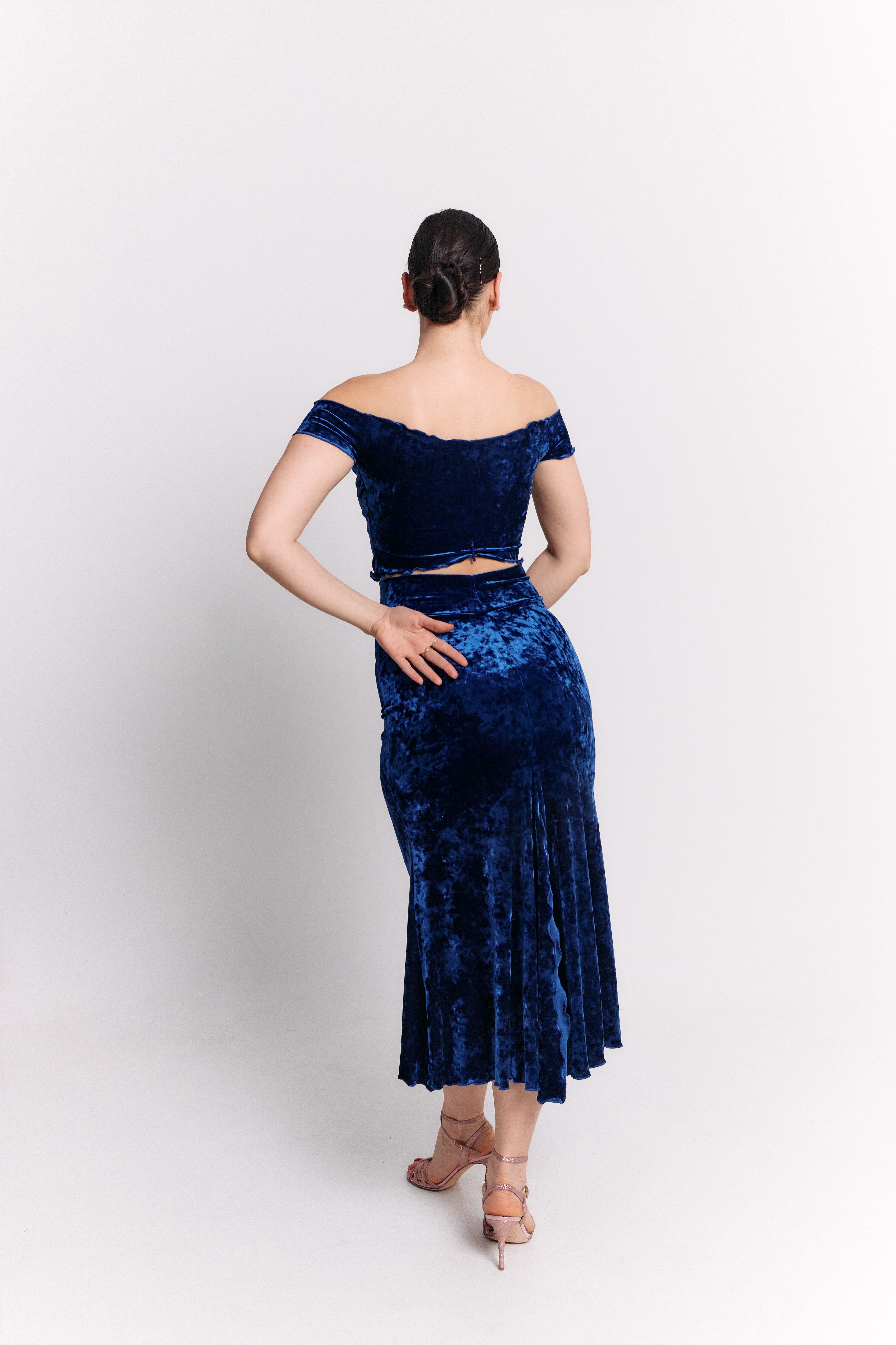 Royal Blue Velvet Midi Dress Set