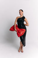 Black Coffee Asymmetrical Flower Dress