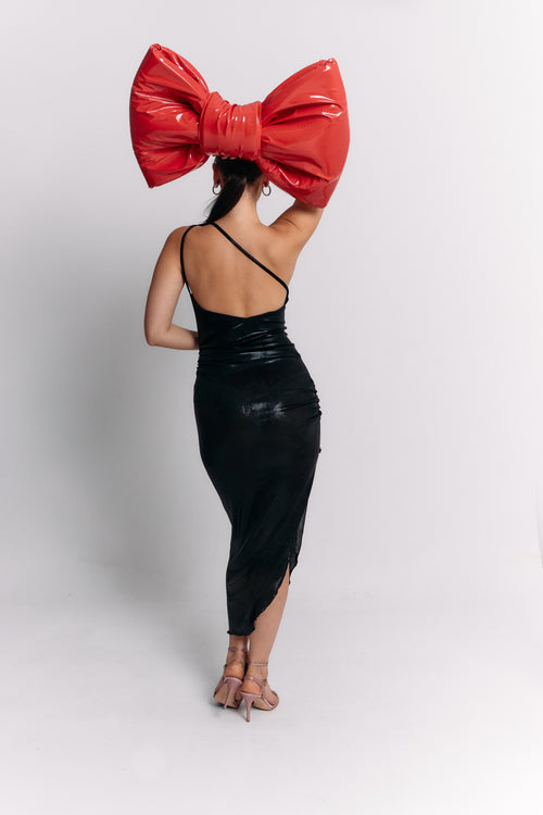 Black Coffee Asymmetrical Flower Dress