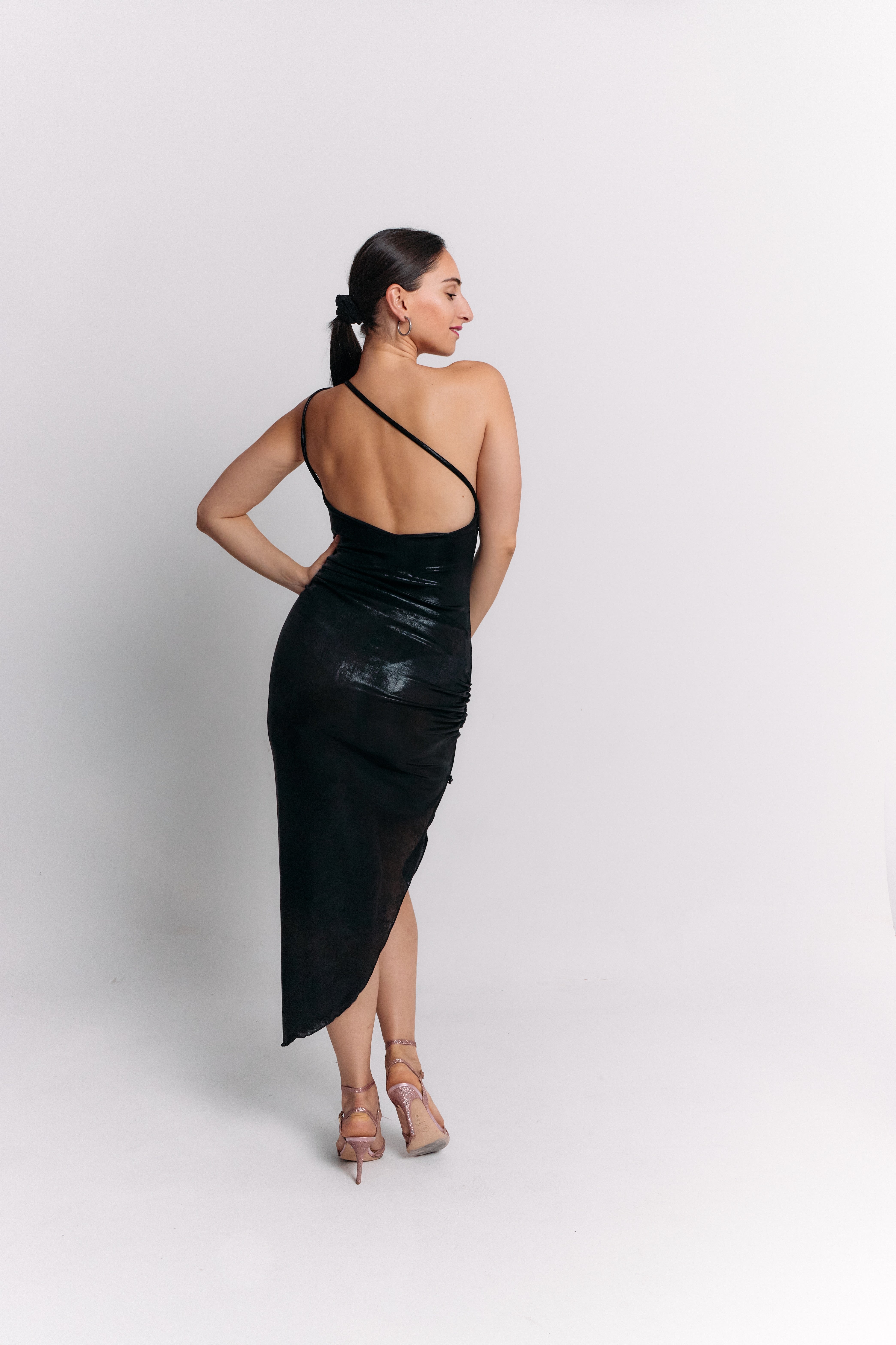 Black Coffee Asymmetrical Flower Dress