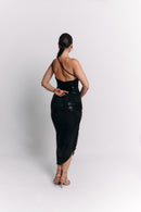 Black Coffee Asymmetrical Flower Dress