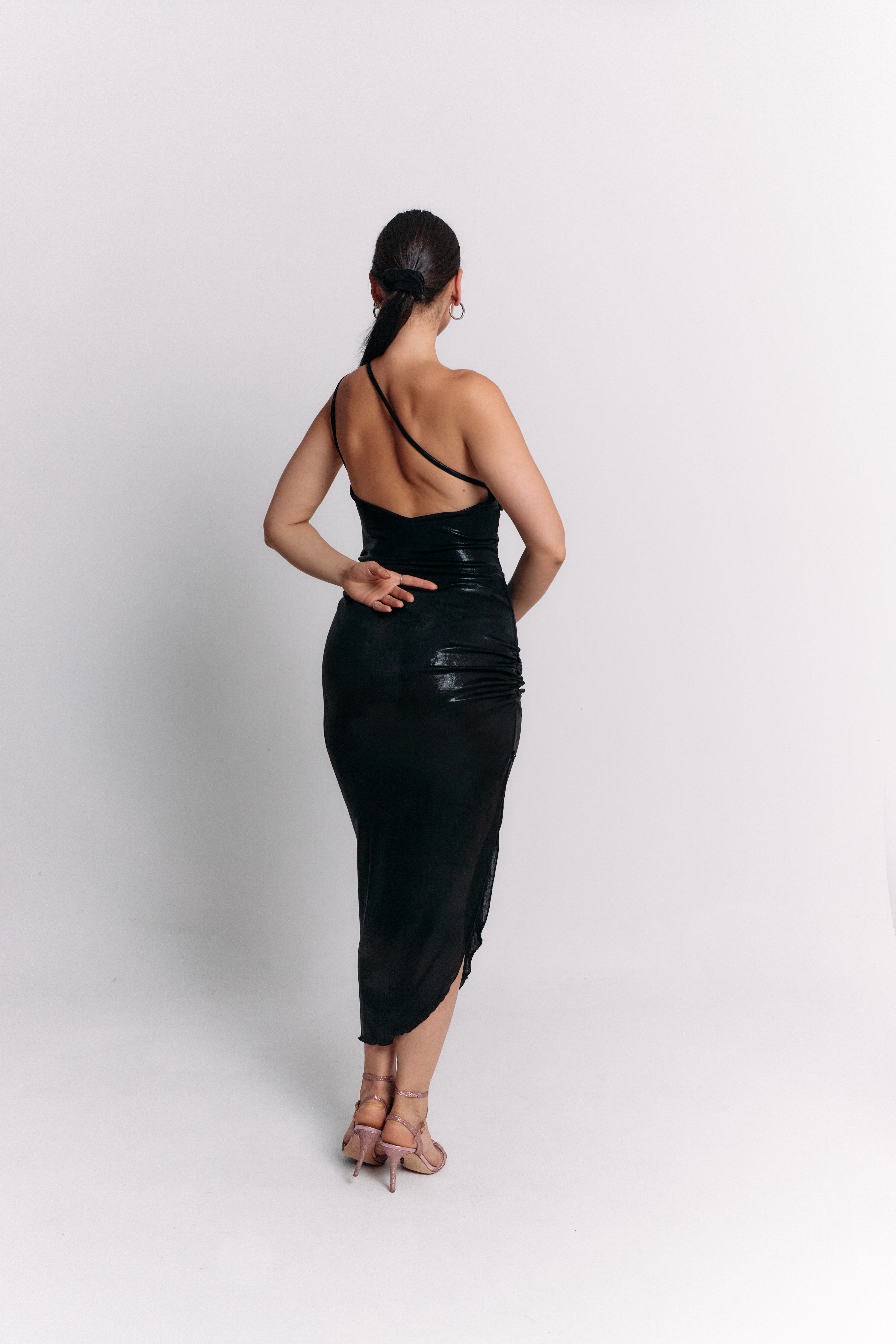 Black Coffee Asymmetrical Flower Dress