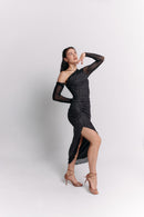 Midnight Sparkle Long-Sleeve Midi Dress