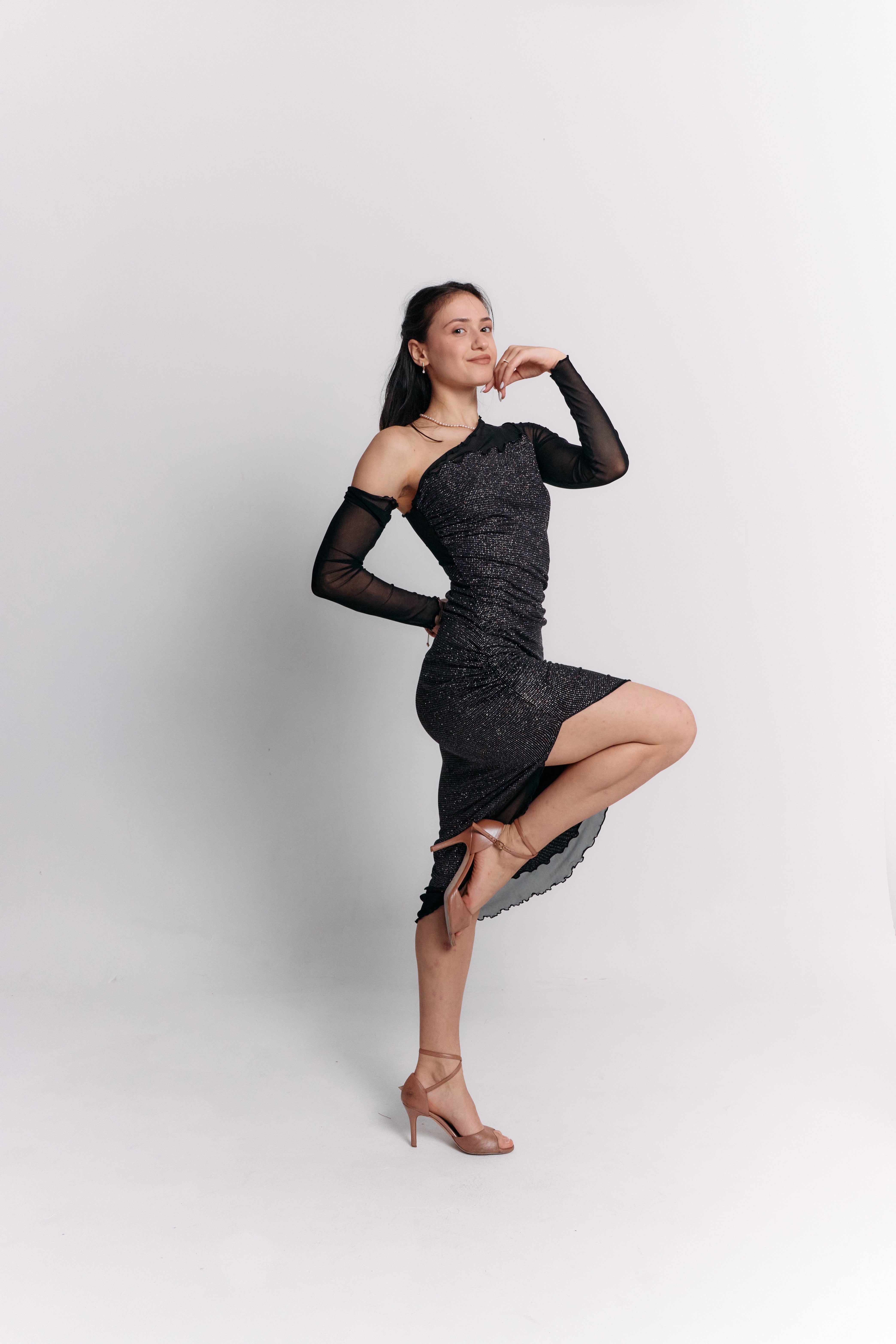 Midnight Sparkle Long-Sleeve Midi Dress