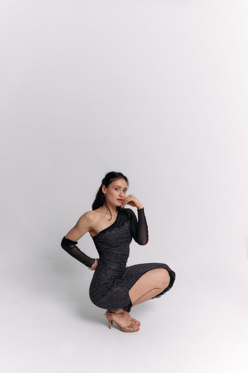 Midnight Sparkle Long-Sleeve Midi Dress