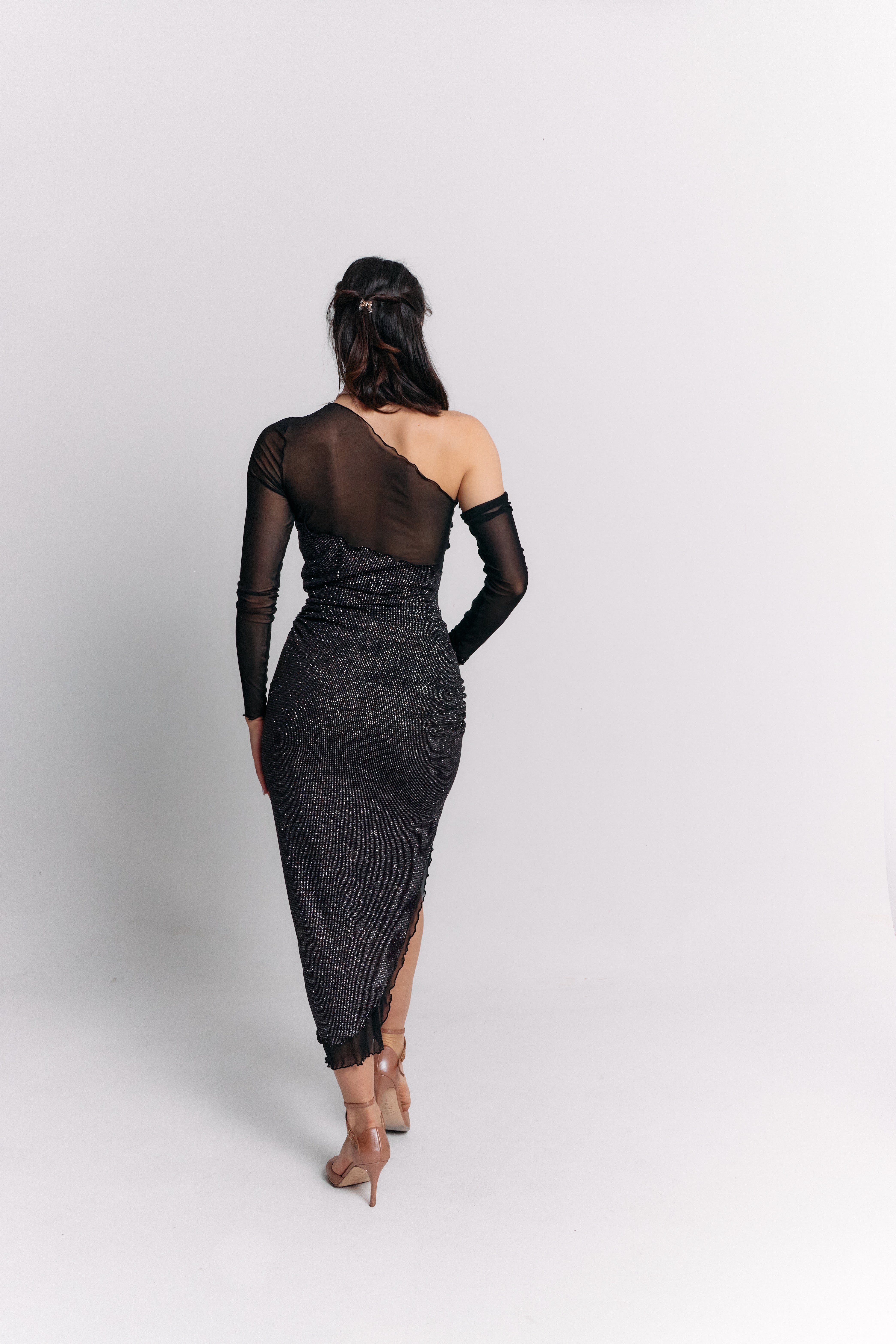 Midnight Sparkle Long-Sleeve Midi Dress