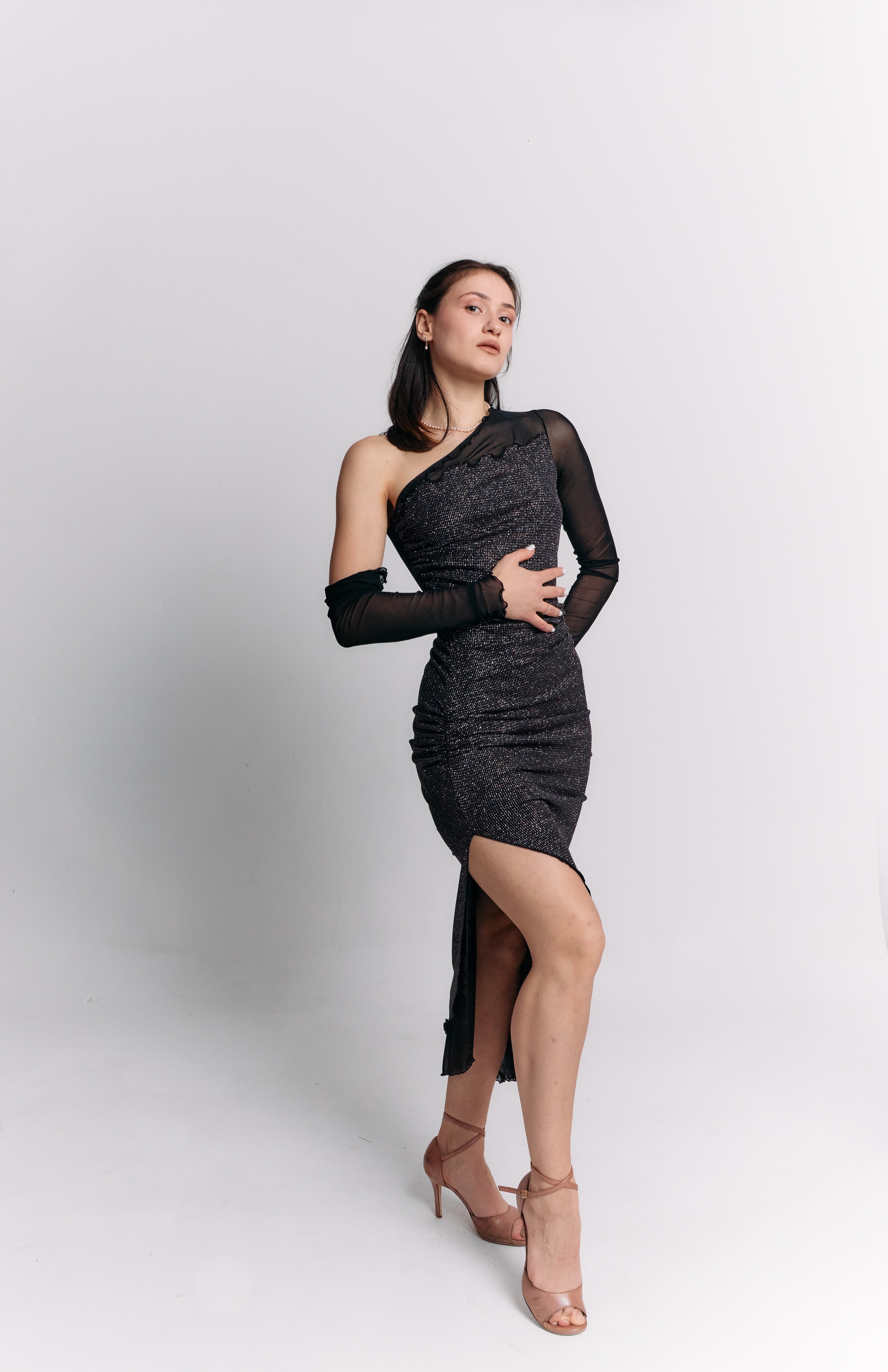 Midnight Sparkle Long-Sleeve Midi Dress