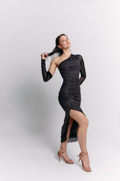 Midnight Sparkle Long-Sleeve Midi Dress