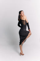 Midnight Sparkle Long-Sleeve Midi Dress