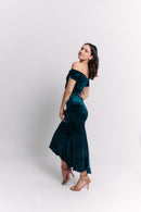 Teal Velvet Off-Shoulder Maxi Dress