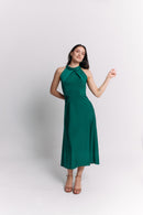 Open Back Emerald Satin Dress