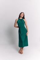Open Back Emerald Satin Dress