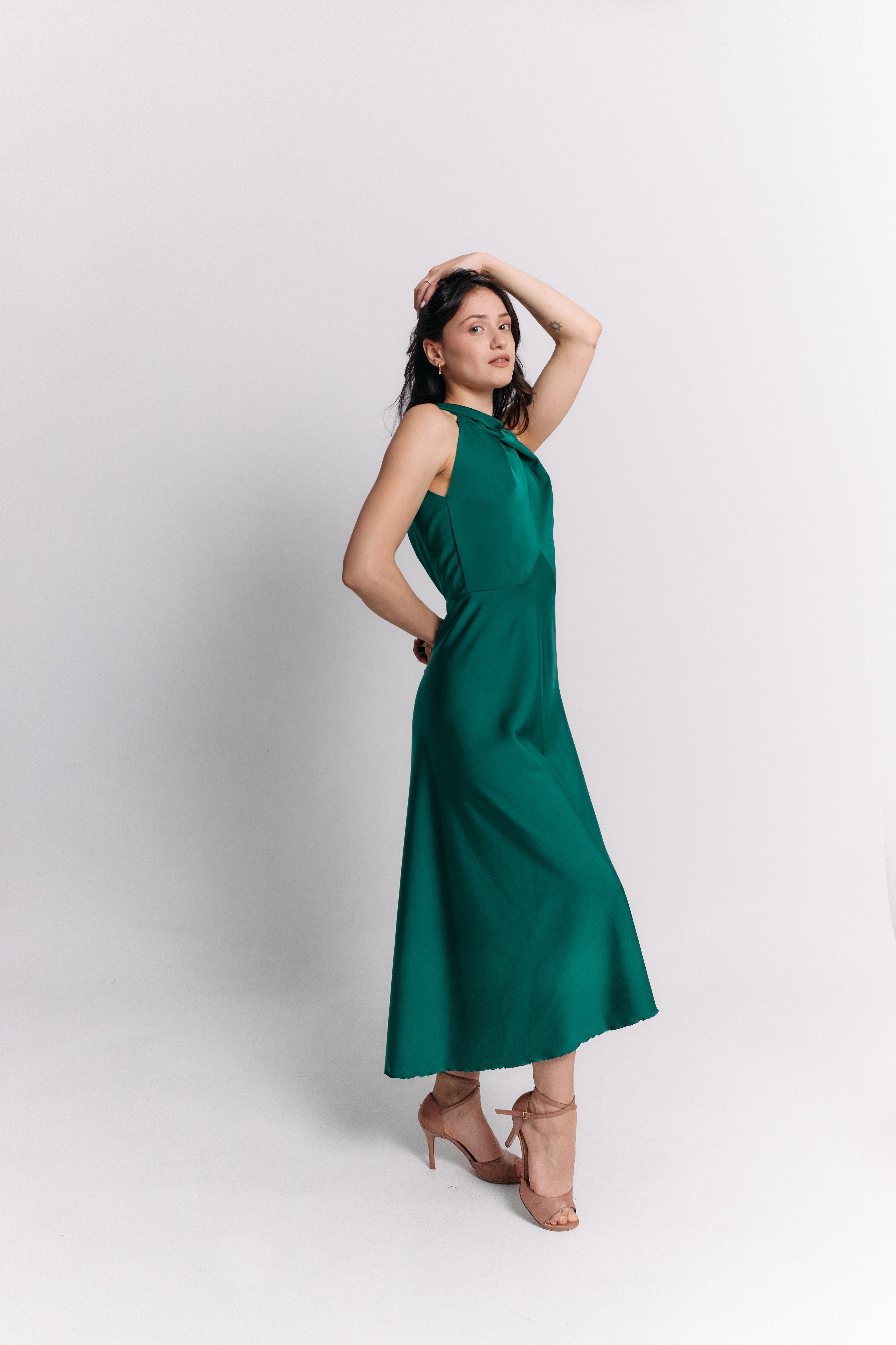 Open Back Emerald Satin Dress