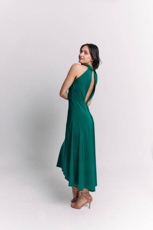 Open Back Emerald Satin Dress
