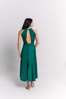 Open Back Emerald Satin Dress