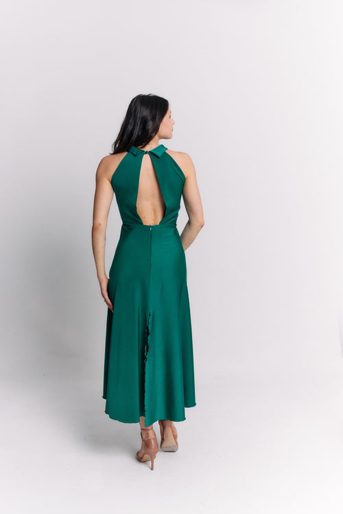 Open Back Emerald Satin Dress